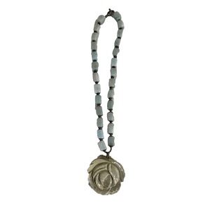 Resin Beige Rose Light Blue Beaded Statement Piece Boho Necklace Adult